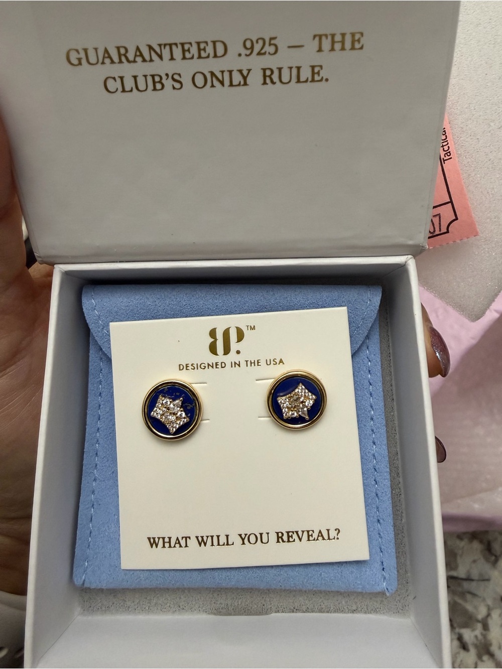 Gold & Navy Crown Stud Earrings - Designed in the USA